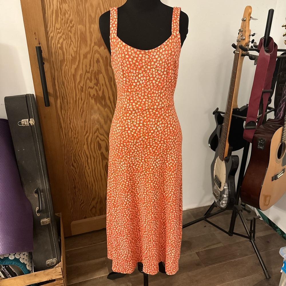 Free People Orange and White Midi Dress